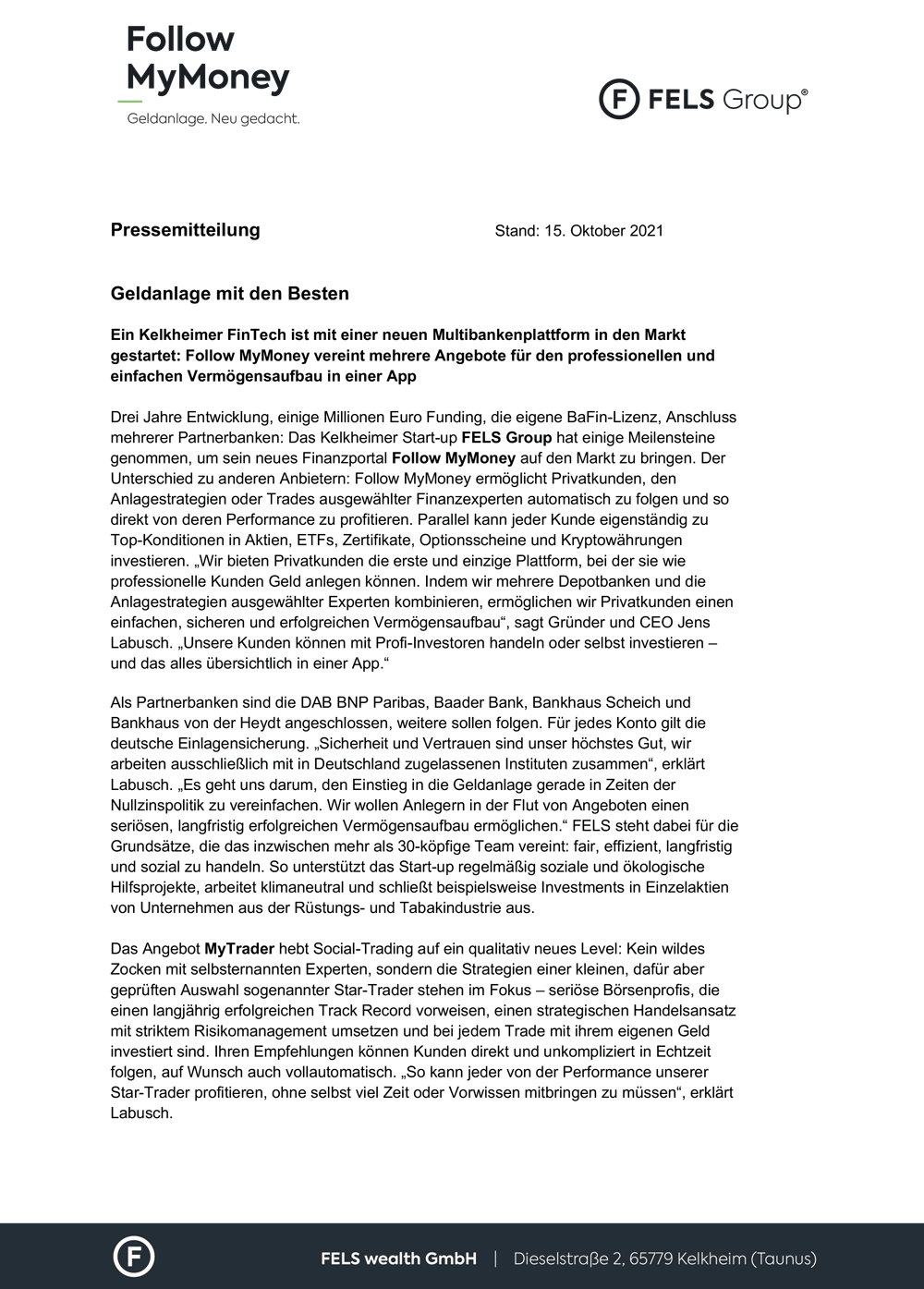 Pressemitteilung vom 15.10.2021