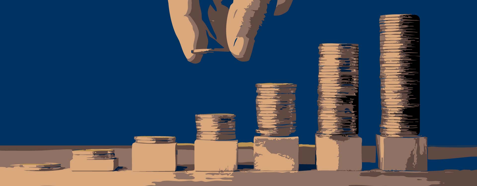 Die Liquidität, stiller Taktgeber der Märkte - verschiedene Münzstapel, die Anzahl der Münzen ist ansteigend