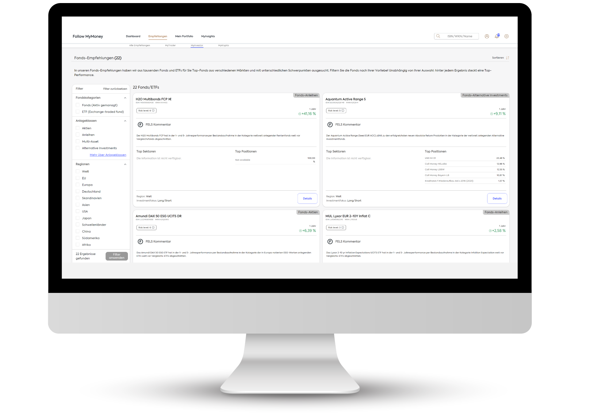 FollowMyMoney TopFonds-Filter FollowMyMoney TopFonds-Filter - Filtern der Fondsempfehlungen nach verschiedenen Spezifikationen